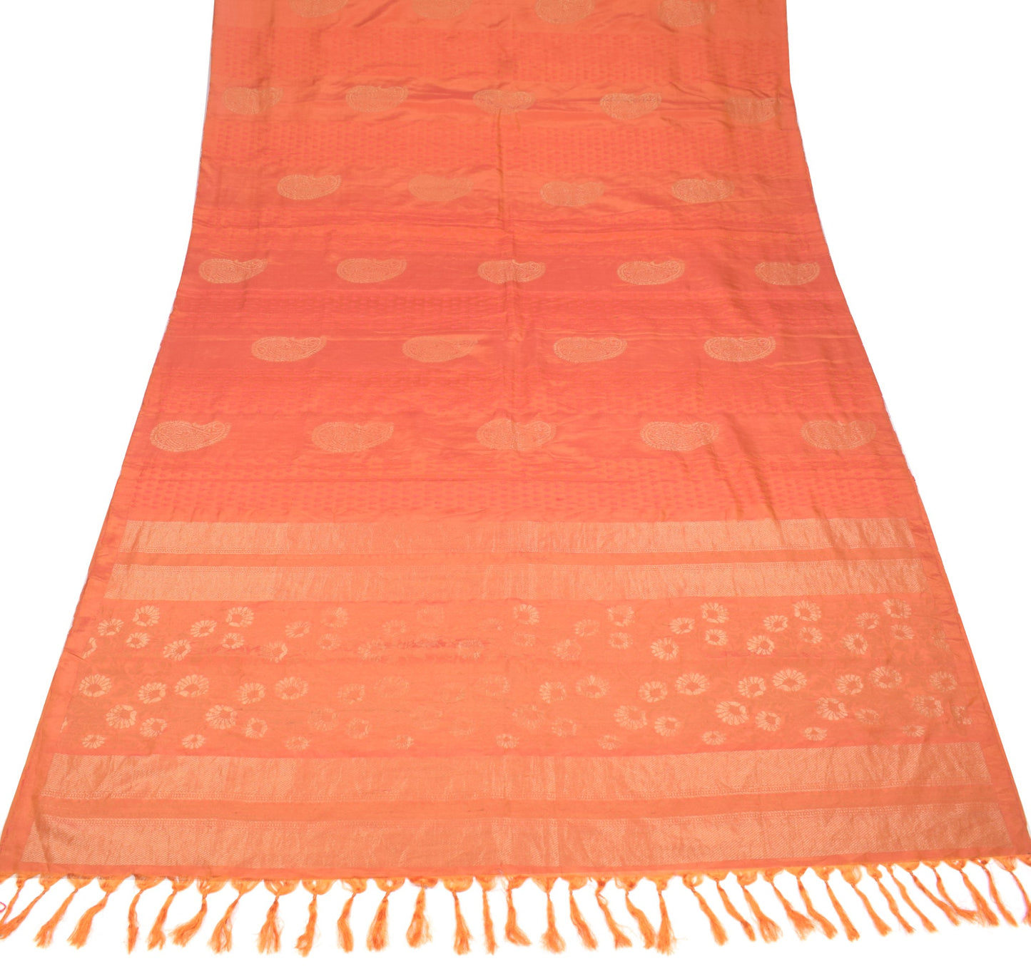 Sushila Vintage Orange HEAVY Scrap Saree HandWoven Brocade Pure Silk Sari Fabric