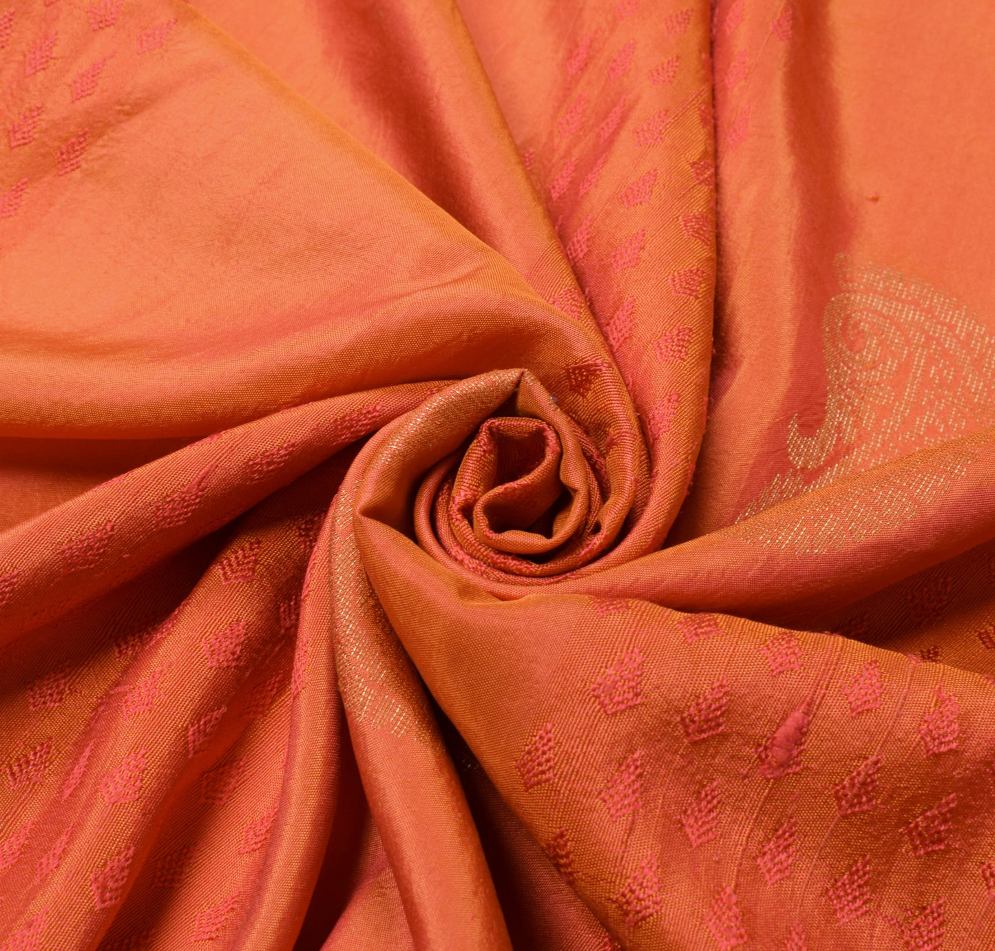 Sushila Vintage Orange HEAVY Scrap Saree HandWoven Brocade Pure Silk Sari Fabric