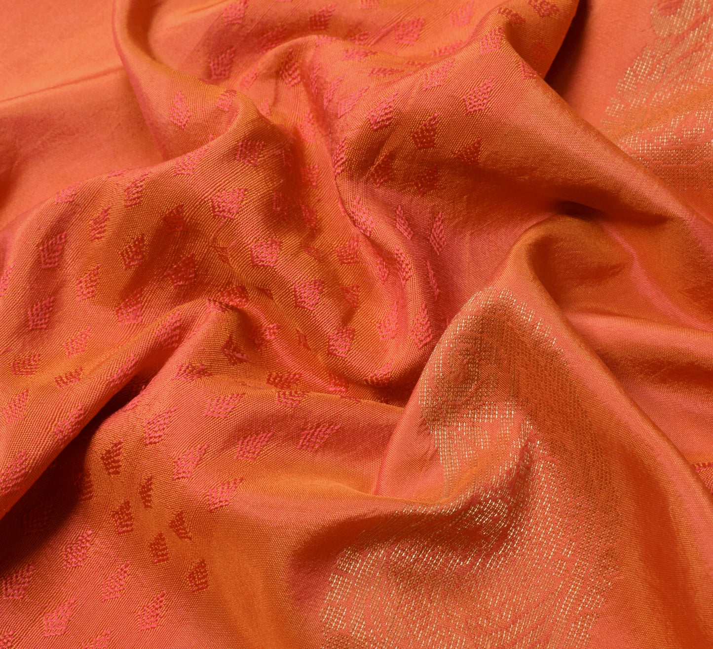 Sushila Vintage Orange HEAVY Scrap Saree HandWoven Brocade Pure Silk Sari Fabric