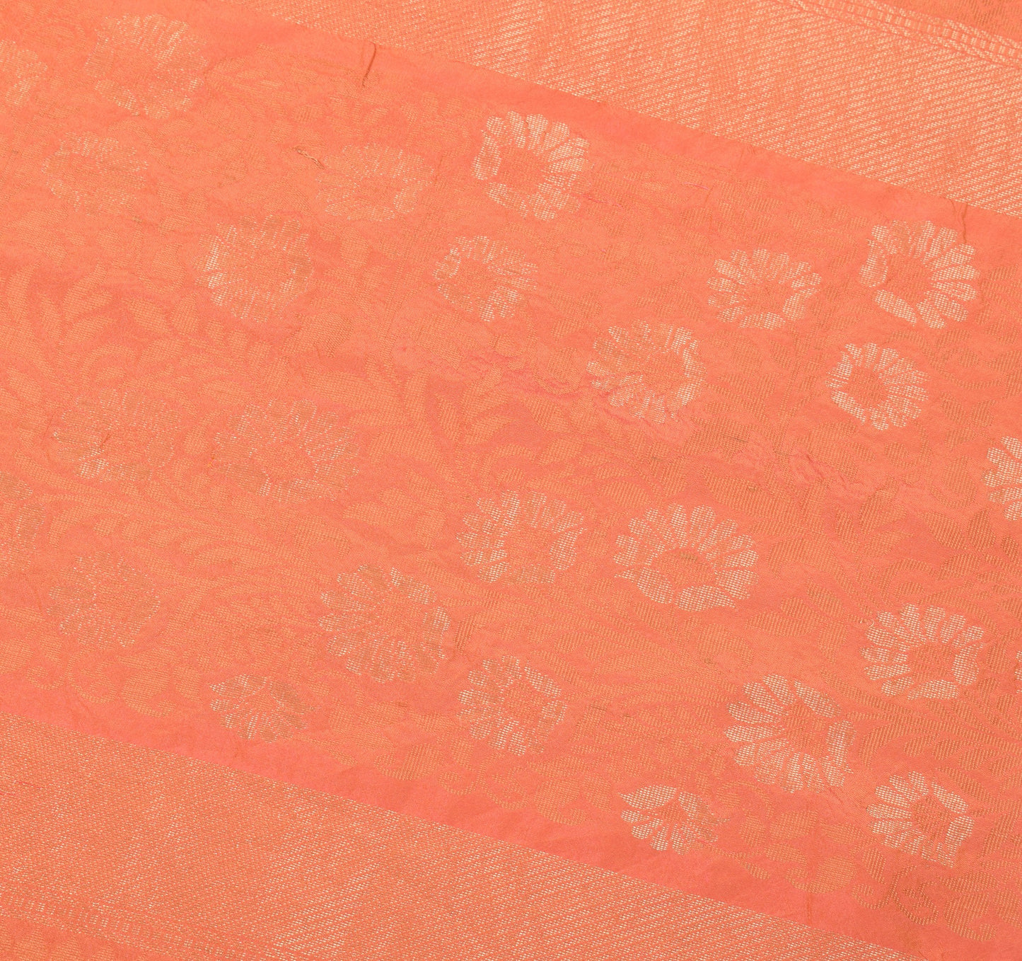Sushila Vintage Orange HEAVY Scrap Saree HandWoven Brocade Pure Silk Sari Fabric