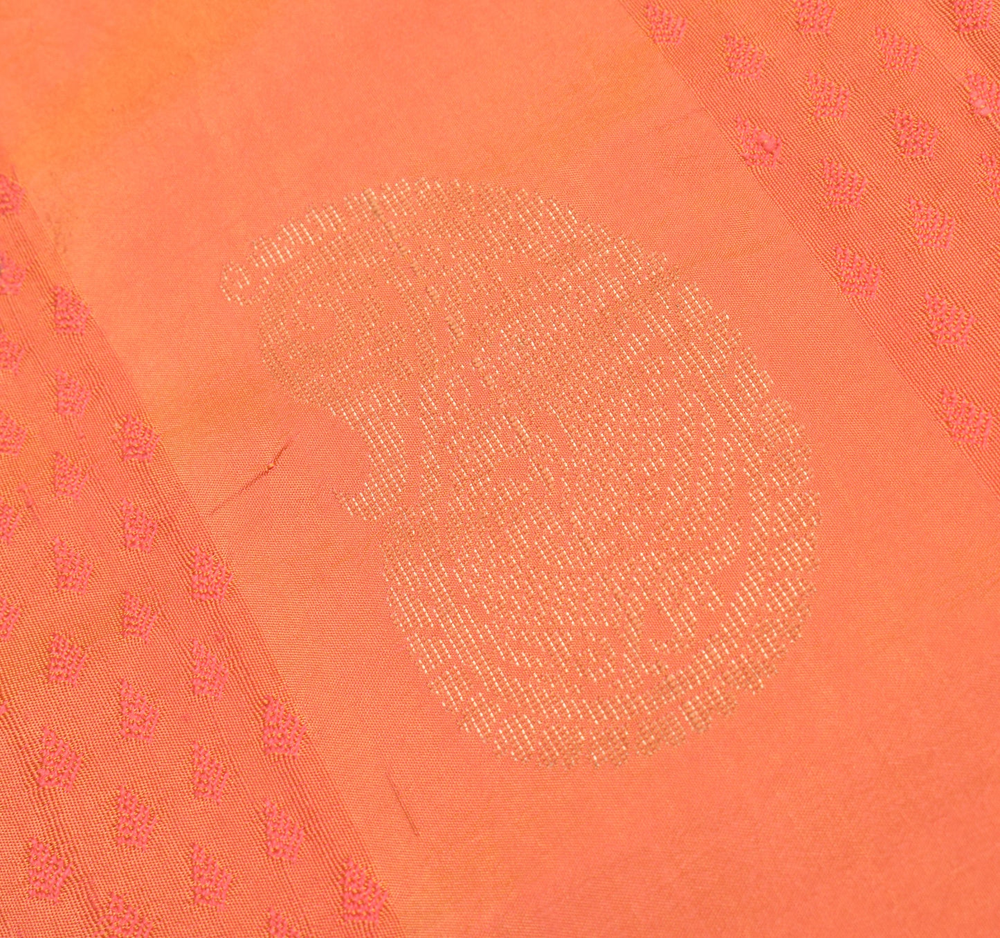 Sushila Vintage Orange HEAVY Scrap Saree HandWoven Brocade Pure Silk Sari Fabric