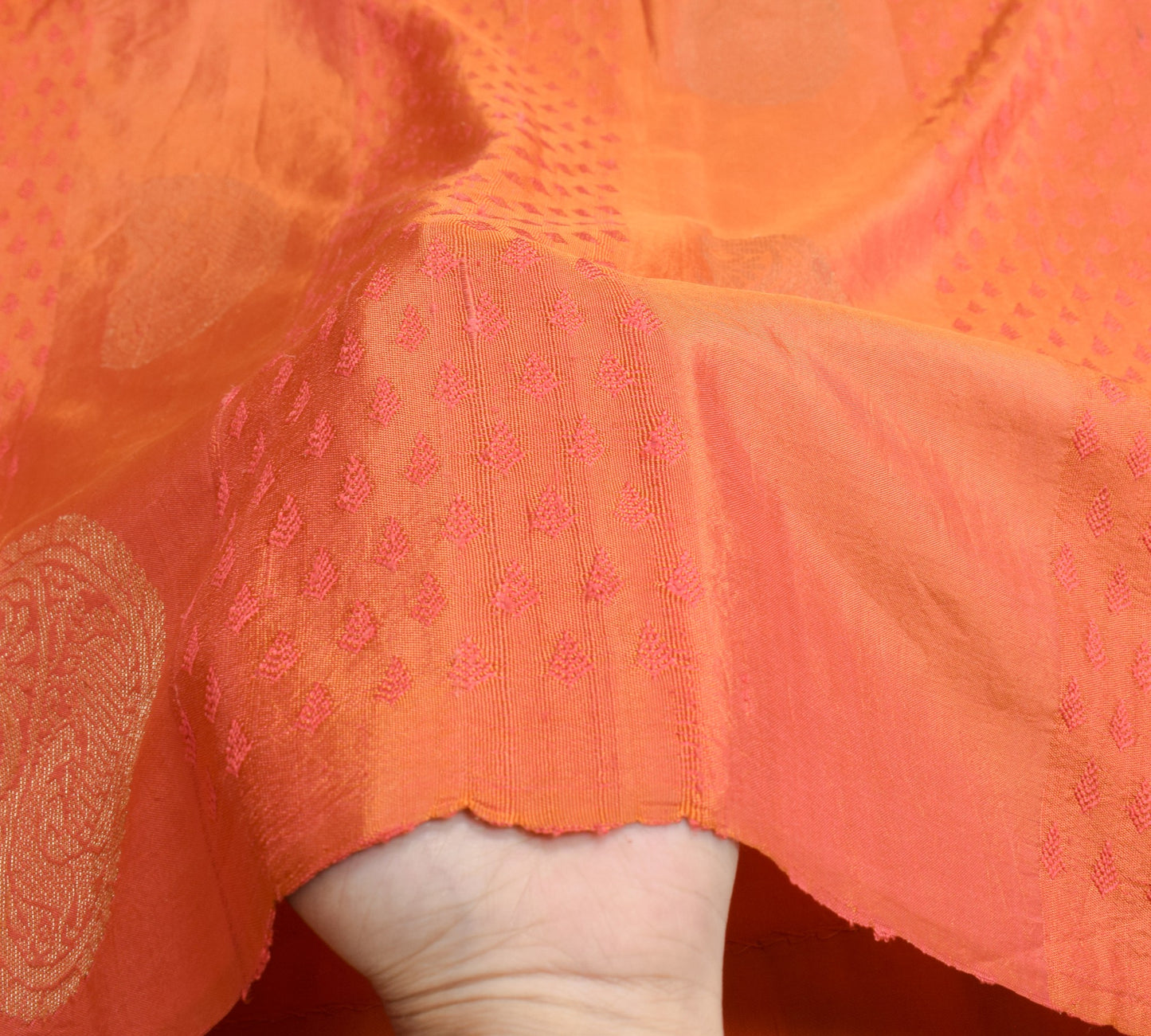 Sushila Vintage Orange HEAVY Scrap Saree HandWoven Brocade Pure Silk Sari Fabric