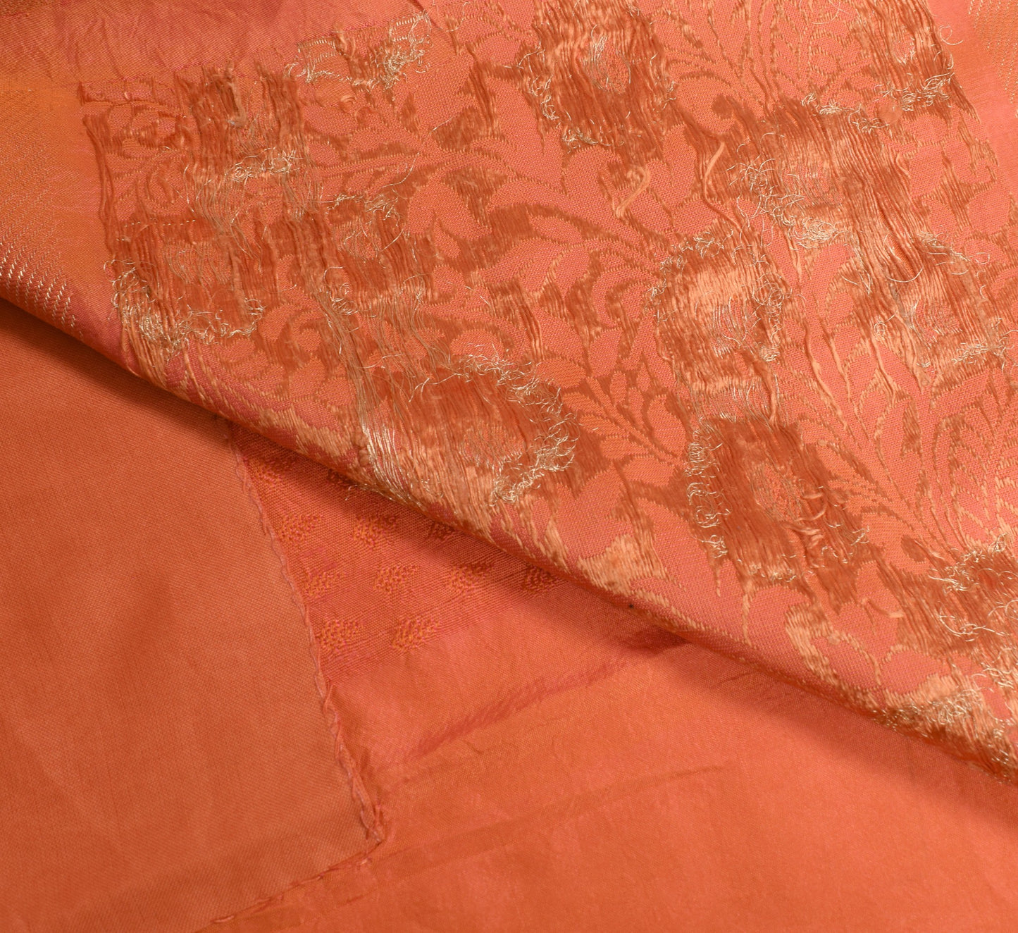Sushila Vintage Orange HEAVY Scrap Saree HandWoven Brocade Pure Silk Sari Fabric