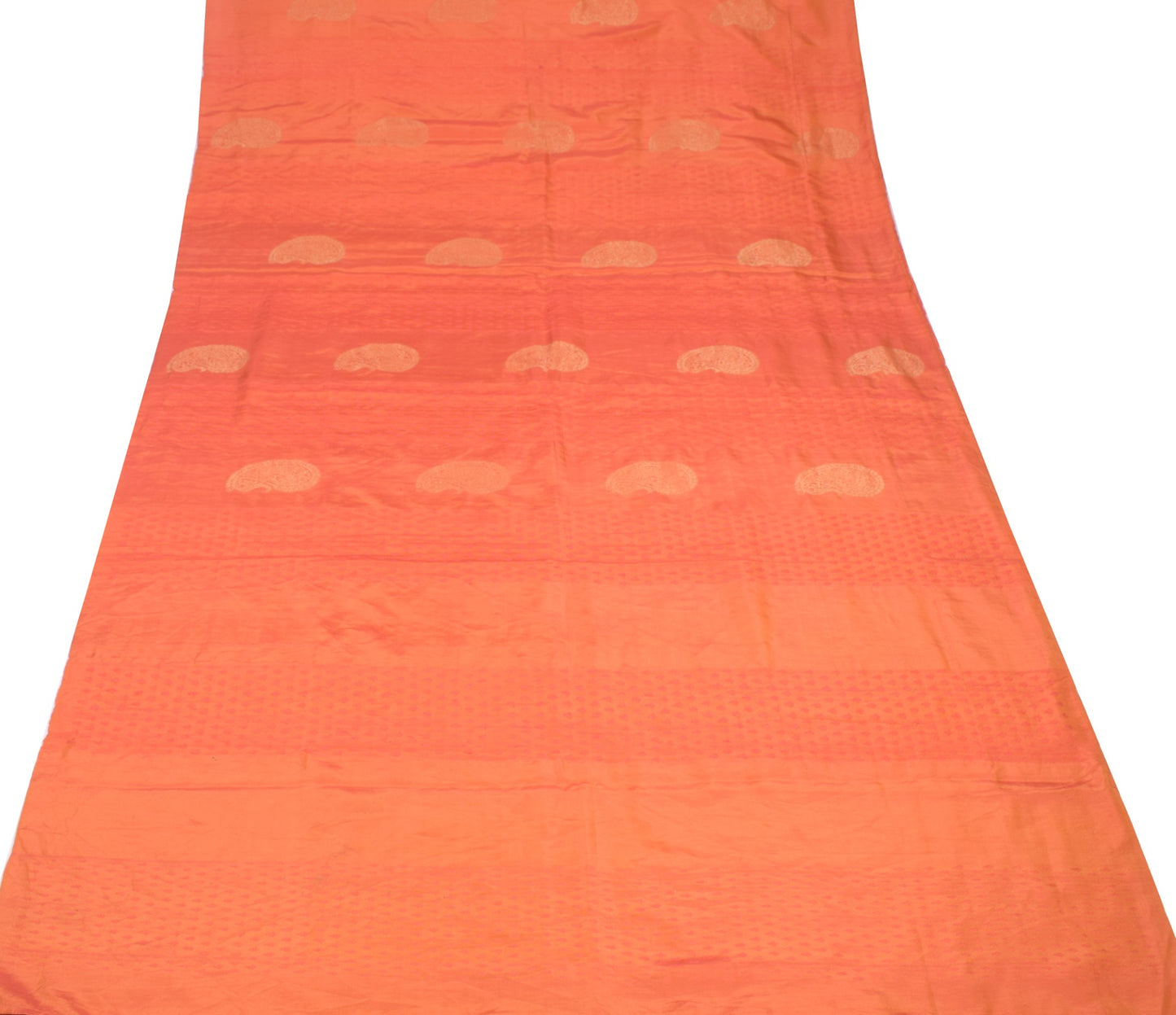 Sushila Vintage Orange HEAVY Scrap Saree HandWoven Brocade Pure Silk Sari Fabric