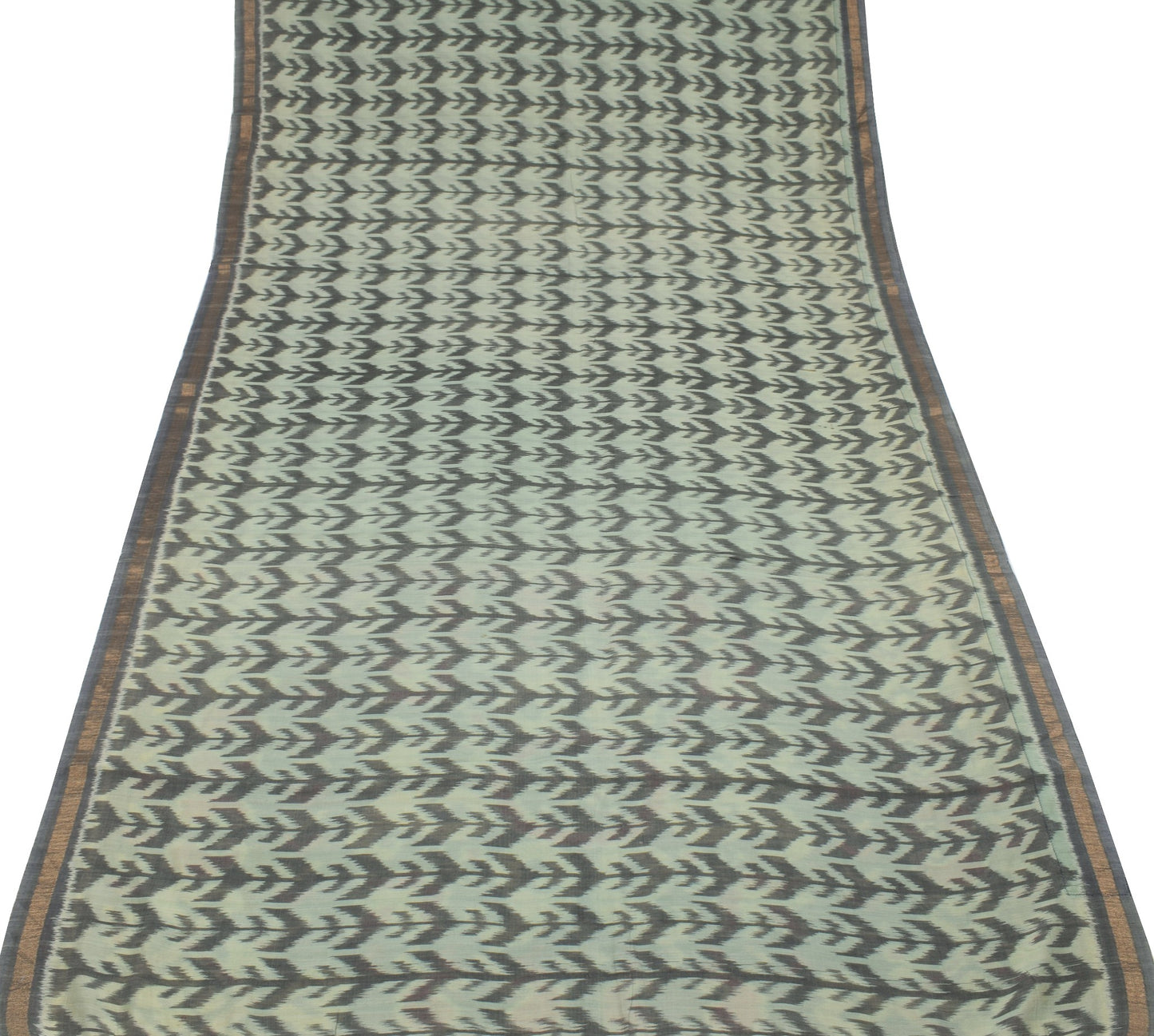 Sushila Vintage Green Black Scrap Saree Hand Woven Ikat Cotton Silk Sari Fabric