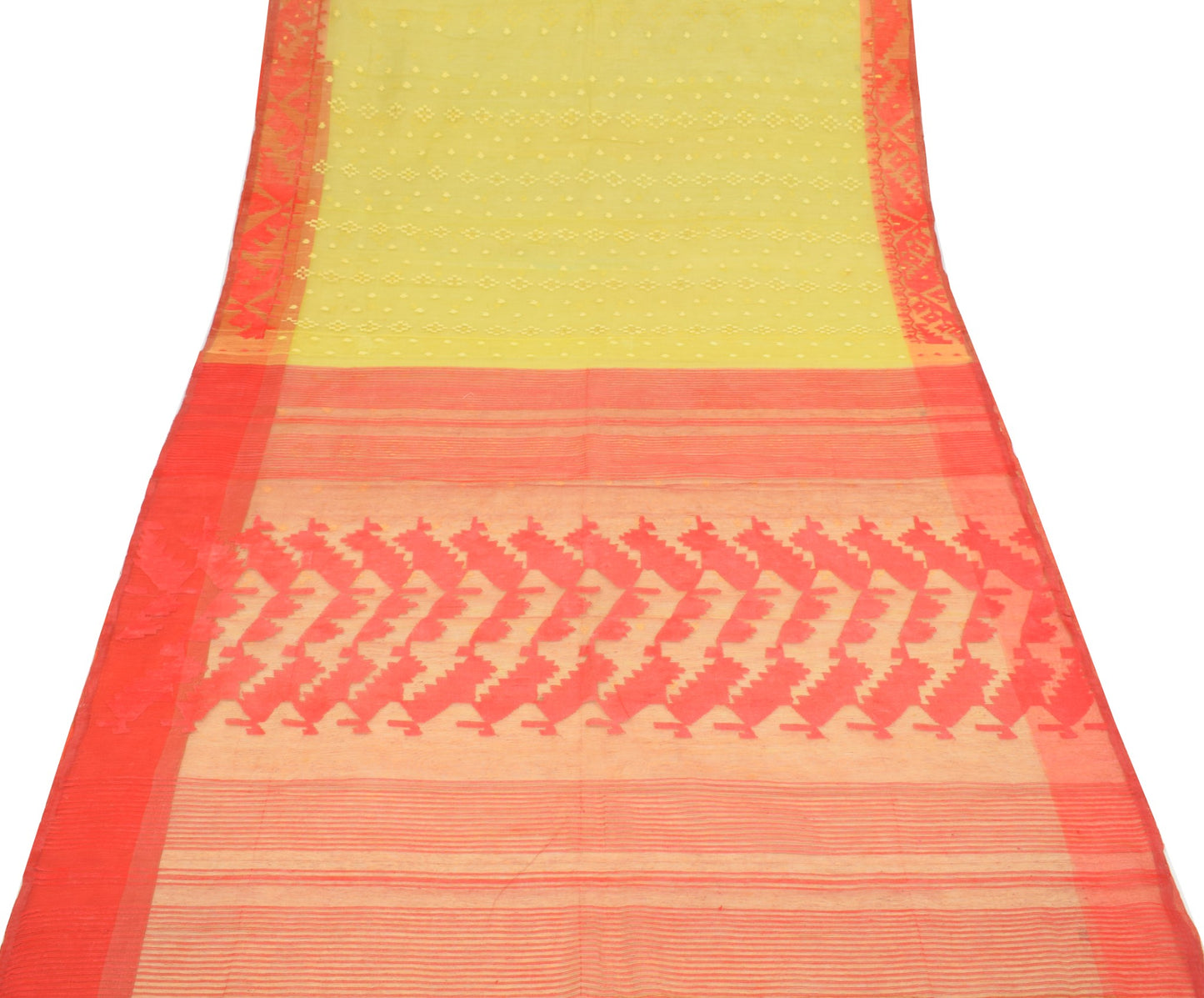 Sushila Vintage Yellow Scrap Saree Handwoven Dhakai Jamdani Pure Cotton Sari