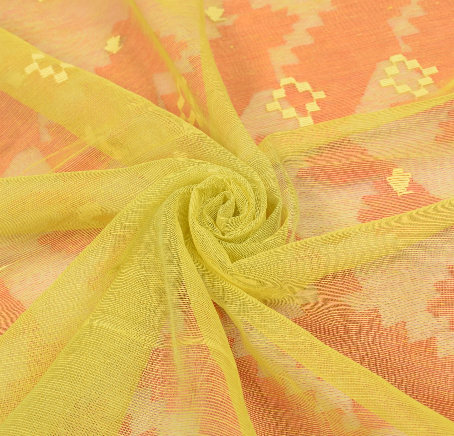 Sushila Vintage Yellow Scrap Saree Handwoven Dhakai Jamdani Pure Cotton Sari