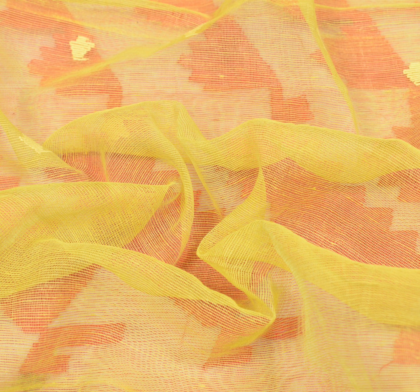 Sushila Vintage Yellow Scrap Saree Handwoven Dhakai Jamdani Pure Cotton Sari
