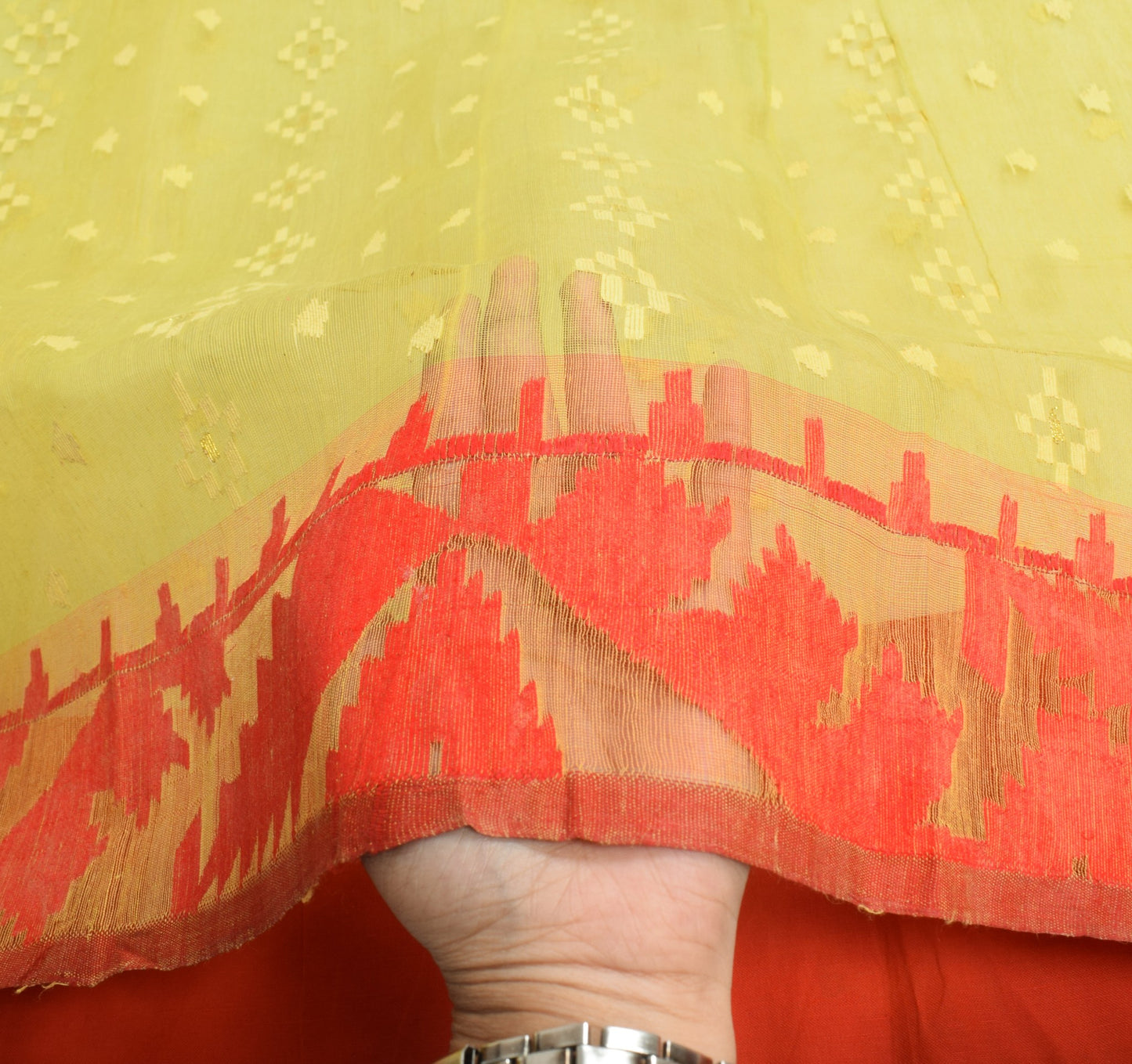 Sushila Vintage Yellow Scrap Saree Handwoven Dhakai Jamdani Pure Cotton Sari