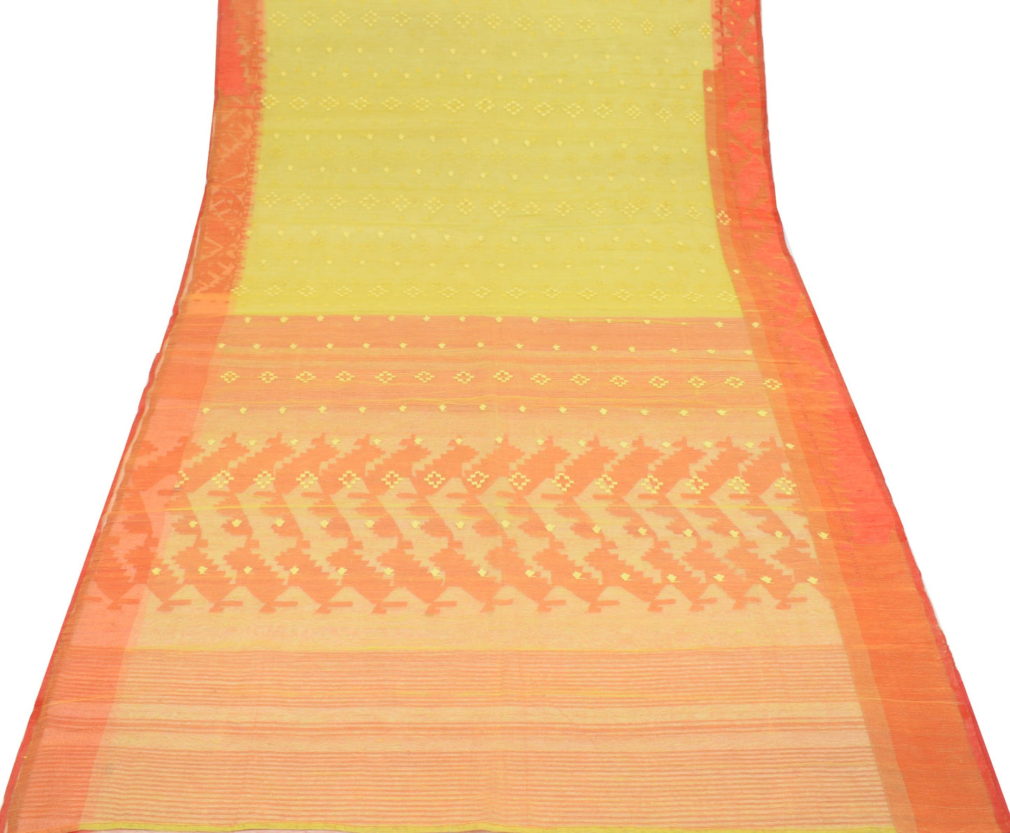 Sushila Vintage Yellow Scrap Saree Handwoven Dhakai Jamdani Pure Cotton Sari