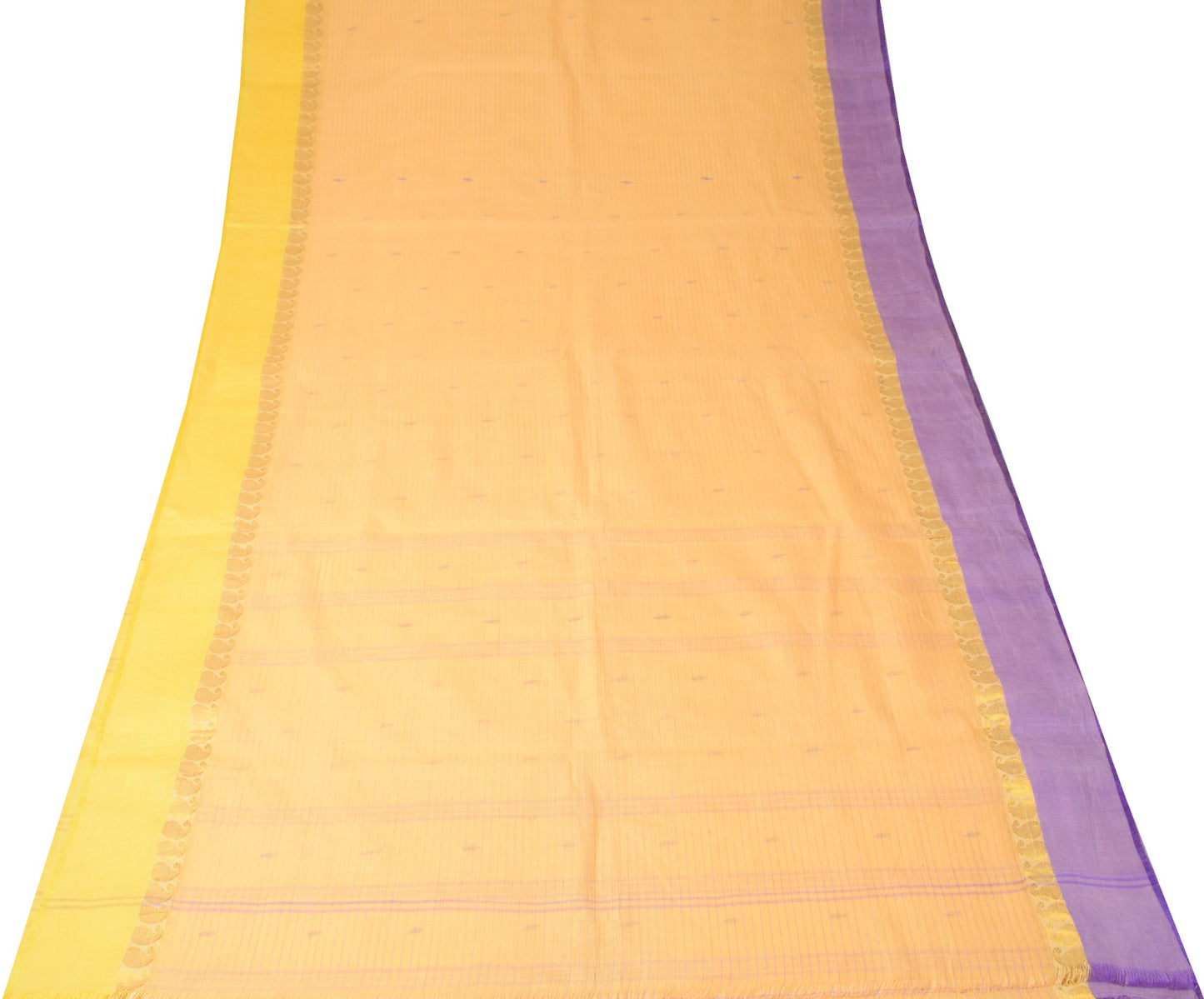 Sushila Vintage Yellow Scrap Saree 100%Pure Cotton Bengal Tant Woven Sari Fabric