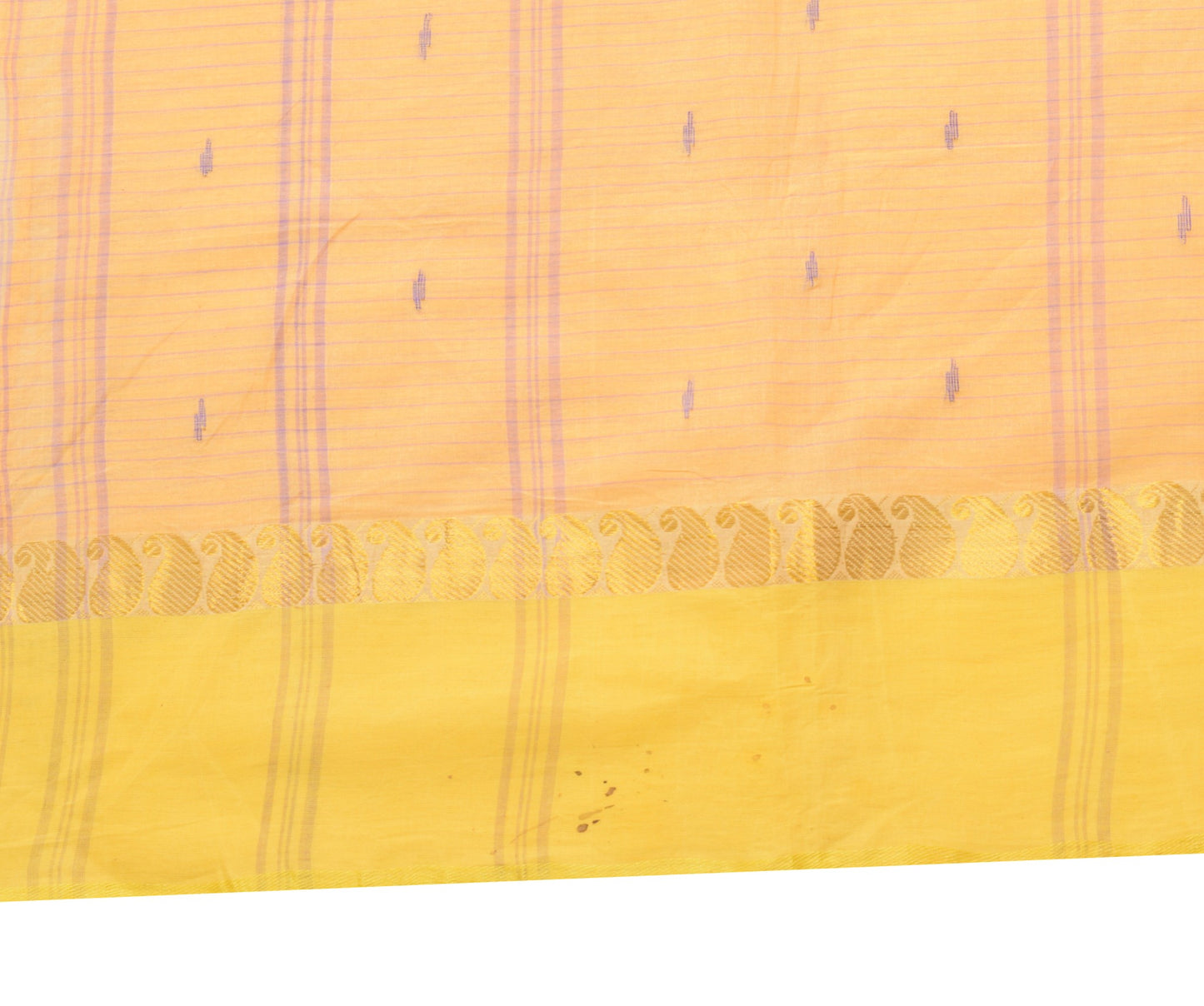 Sushila Vintage Yellow Scrap Saree 100%Pure Cotton Bengal Tant Woven Sari Fabric