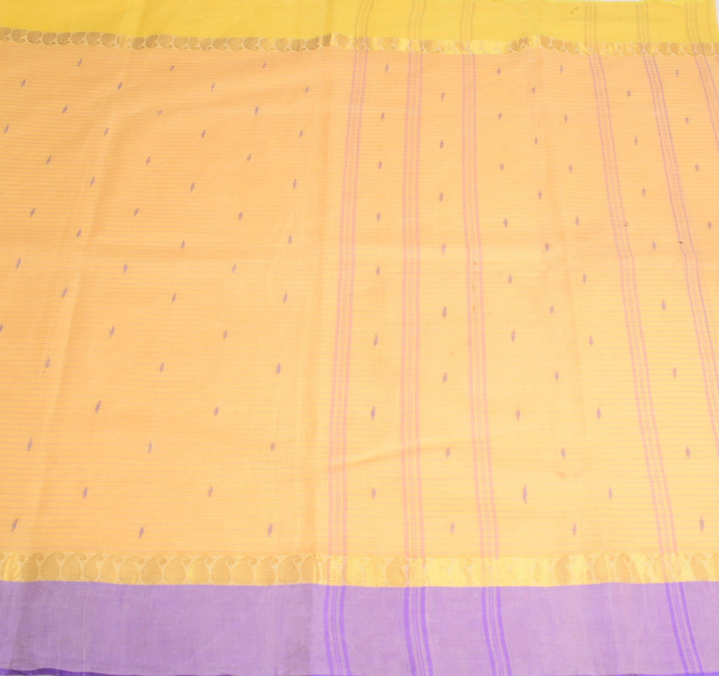 Sushila Vintage Yellow Scrap Saree 100%Pure Cotton Bengal Tant Woven Sari Fabric