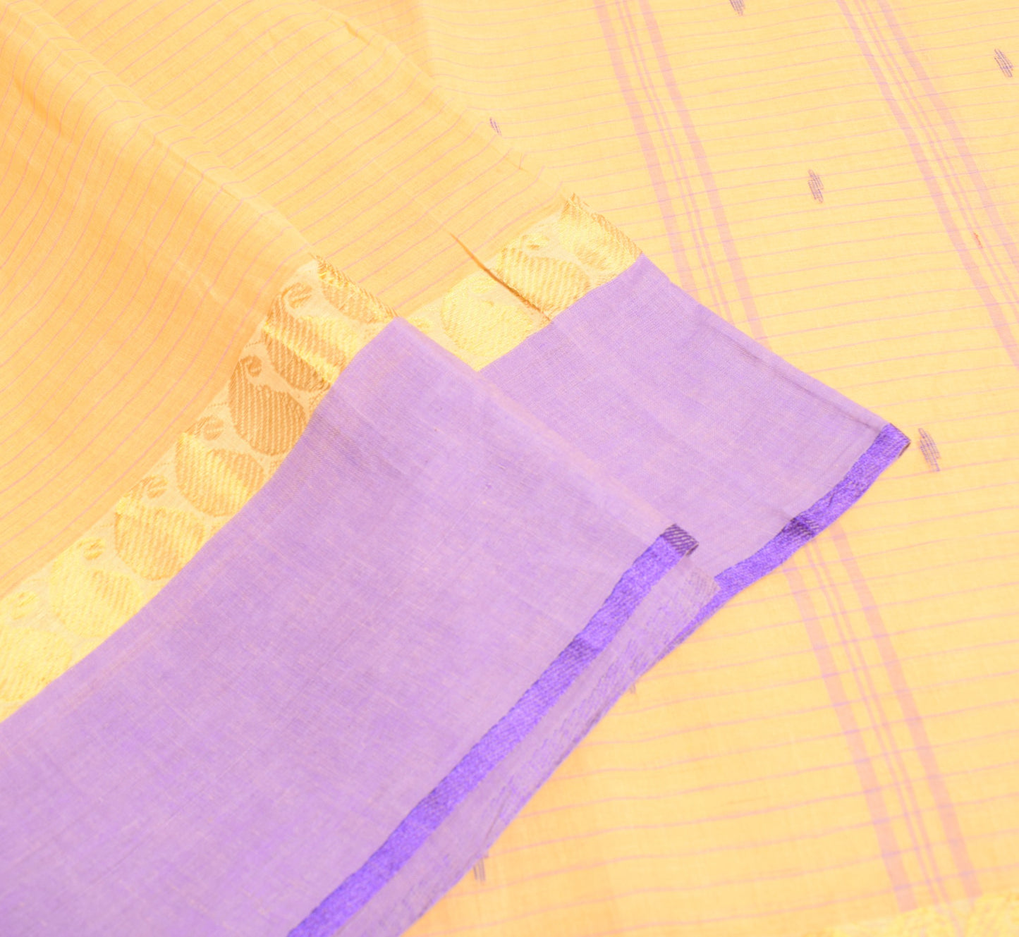 Sushila Vintage Yellow Scrap Saree 100%Pure Cotton Bengal Tant Woven Sari Fabric