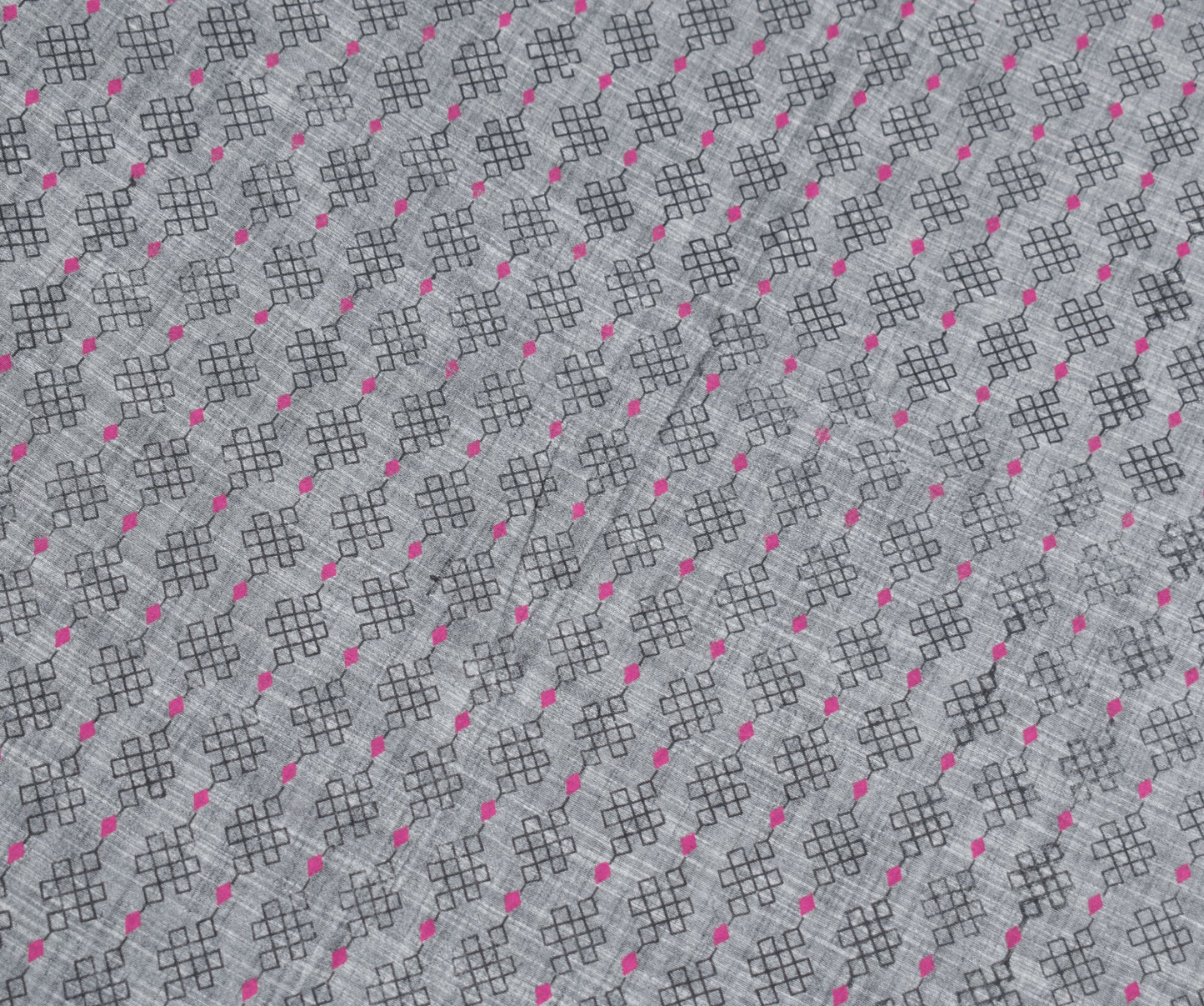 Sushila Vintage Gray Scrap Saree Printed & Woven Pure Cotton 6 Yards Sari Fabric