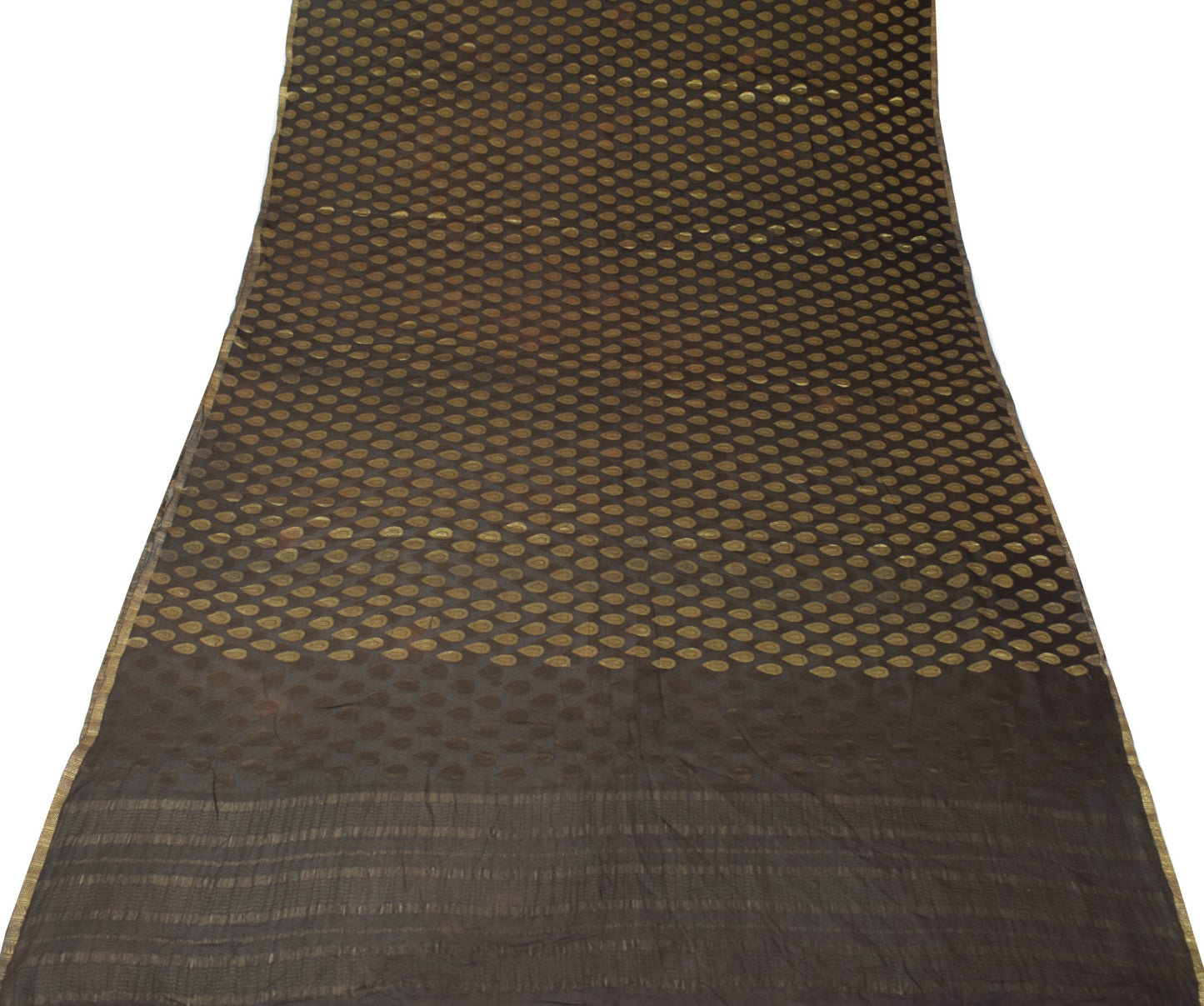 Sushila Vintage Dark Brown Scrap Saree Woven Pure Georgette Silk 5YD Sari Fabric