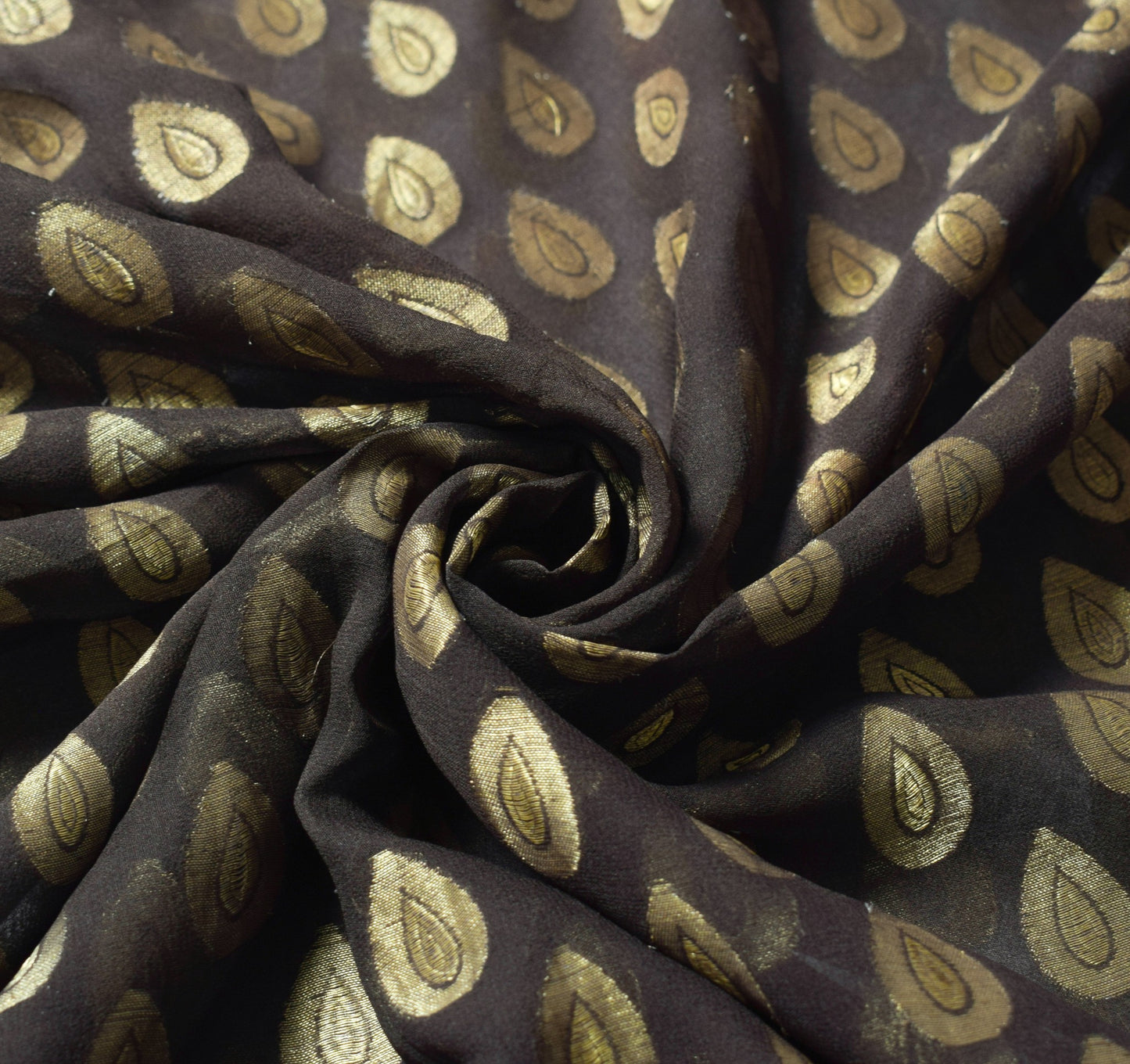 Sushila Vintage Dark Brown Scrap Saree Woven Pure Georgette Silk 5YD Sari Fabric