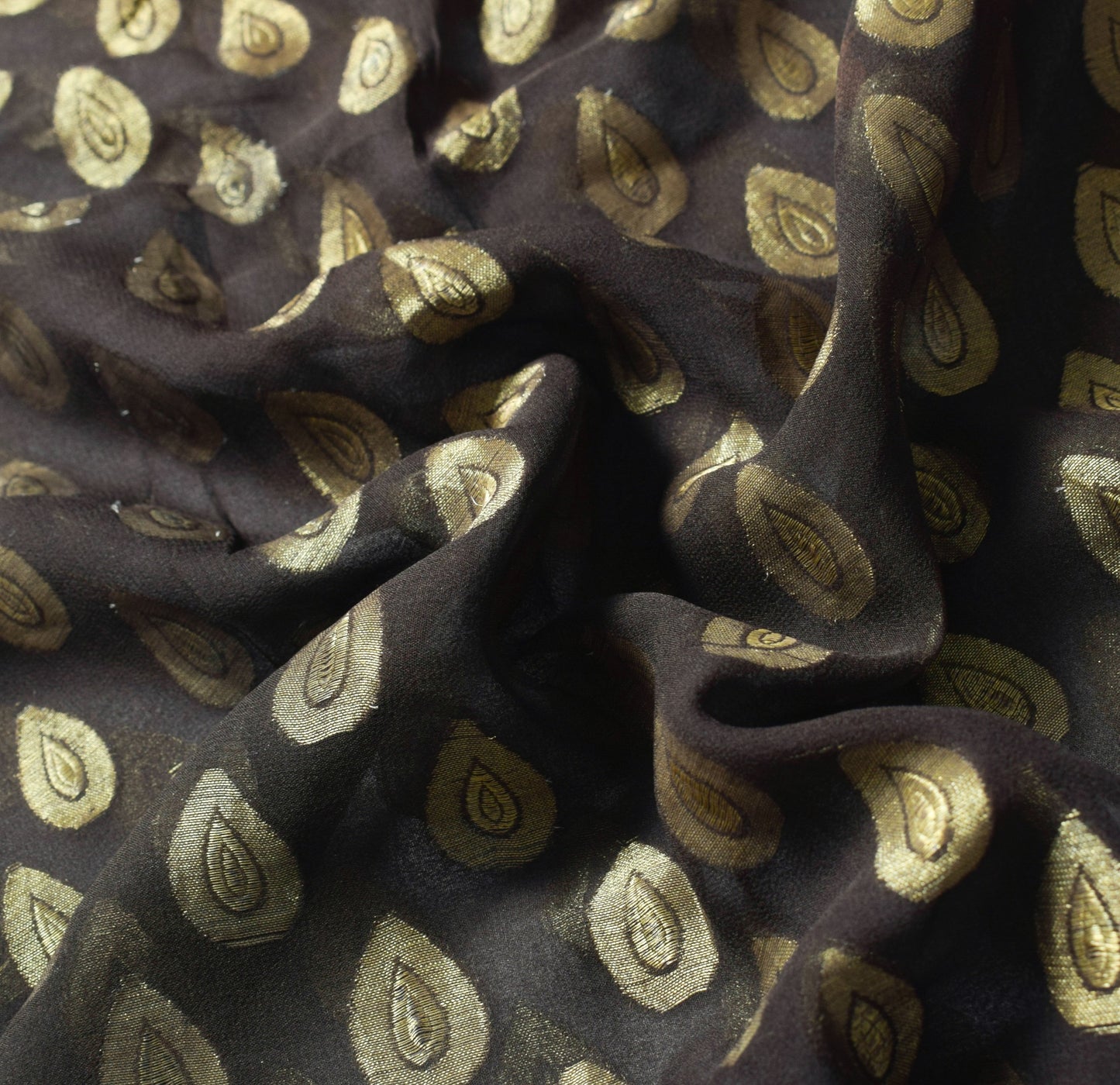 Sushila Vintage Dark Brown Scrap Saree Woven Pure Georgette Silk 5YD Sari Fabric