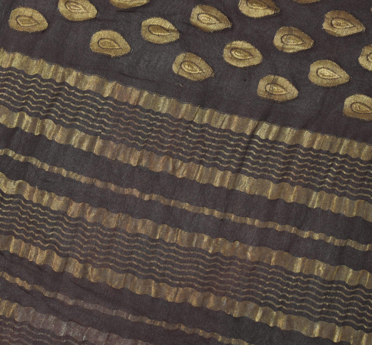 Sushila Vintage Dark Brown Scrap Saree Woven Pure Georgette Silk 5YD Sari Fabric