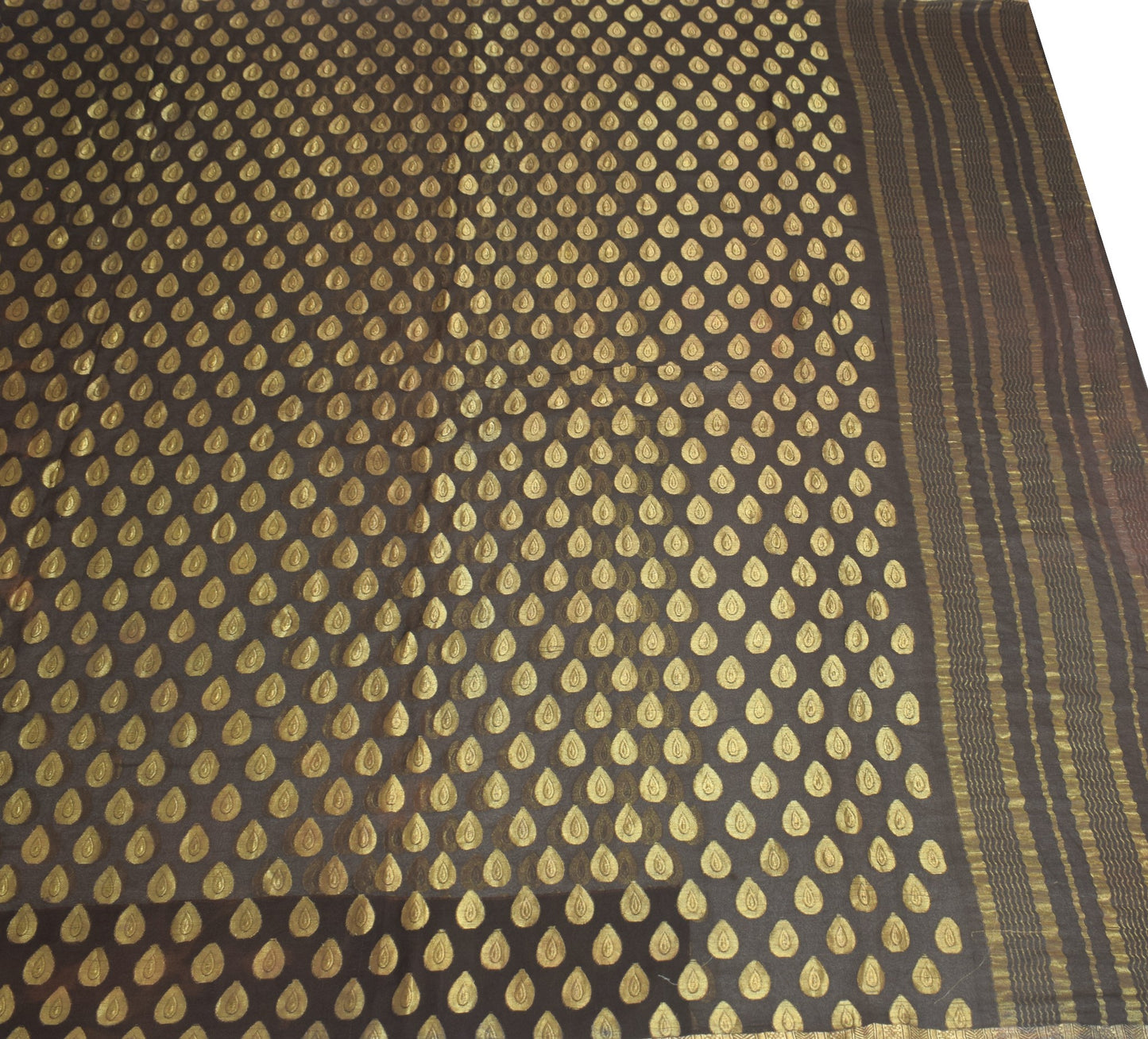 Sushila Vintage Dark Brown Scrap Saree Woven Pure Georgette Silk 5YD Sari Fabric