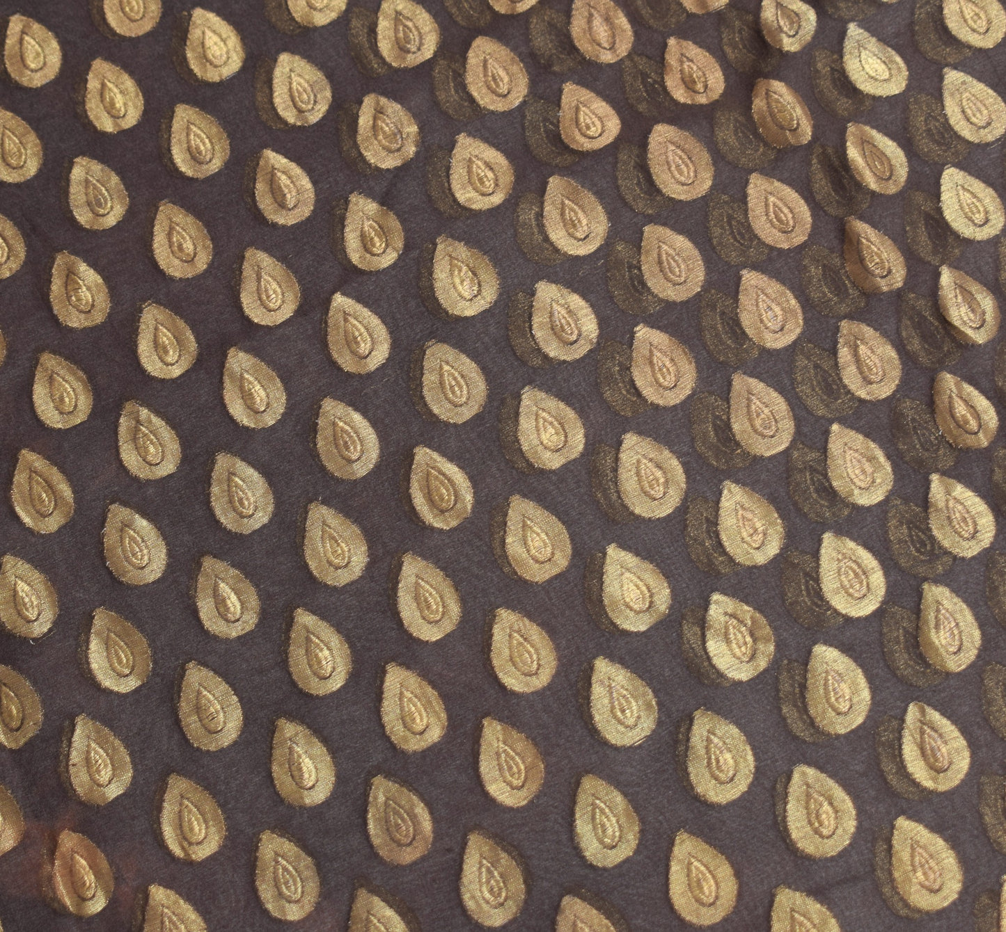 Sushila Vintage Dark Brown Scrap Saree Woven Pure Georgette Silk 5YD Sari Fabric