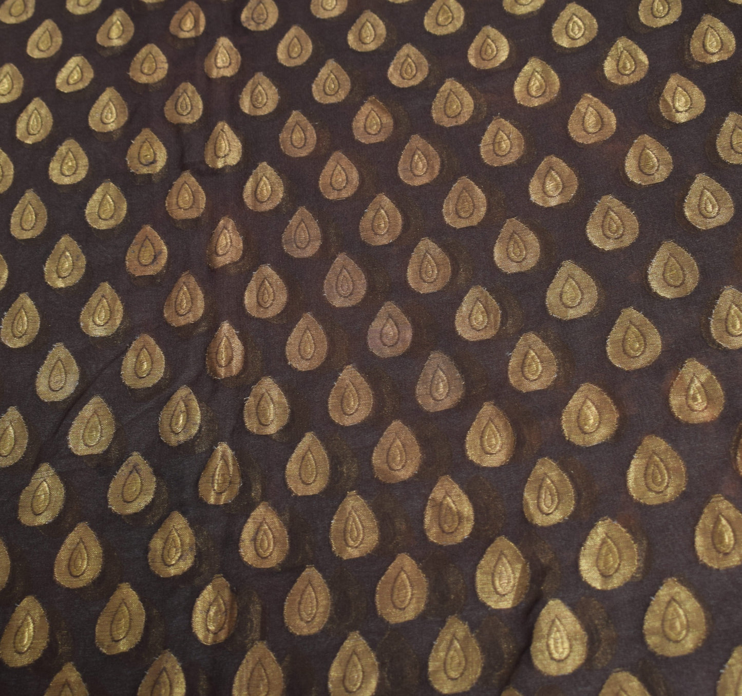 Sushila Vintage Dark Brown Scrap Saree Woven Pure Georgette Silk 5YD Sari Fabric