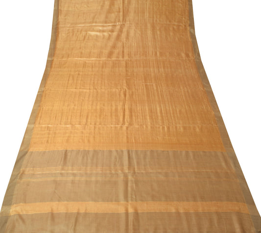 Sushila Vintage Pure Woolen Scrap Saree Woven Mustard Soft Plain 5YD Sari Fabric