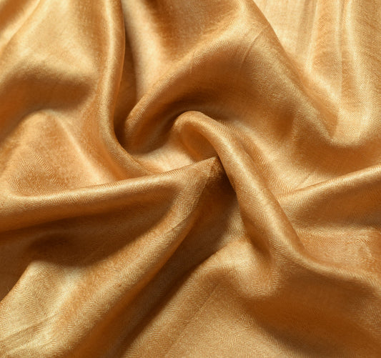 Sushila Vintage Pure Woolen Scrap Saree Woven Mustard Soft Plain 5YD Sari Fabric