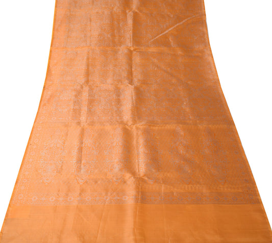 Sushila Vintage Banarasi Woven Scrap Saree Pure Satin silk Orange Sari Fabric