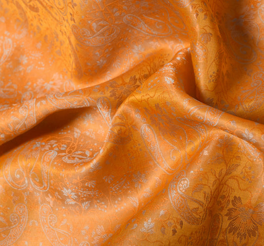 Sushila Vintage Banarasi Woven Scrap Saree Pure Satin silk Orange Sari Fabric