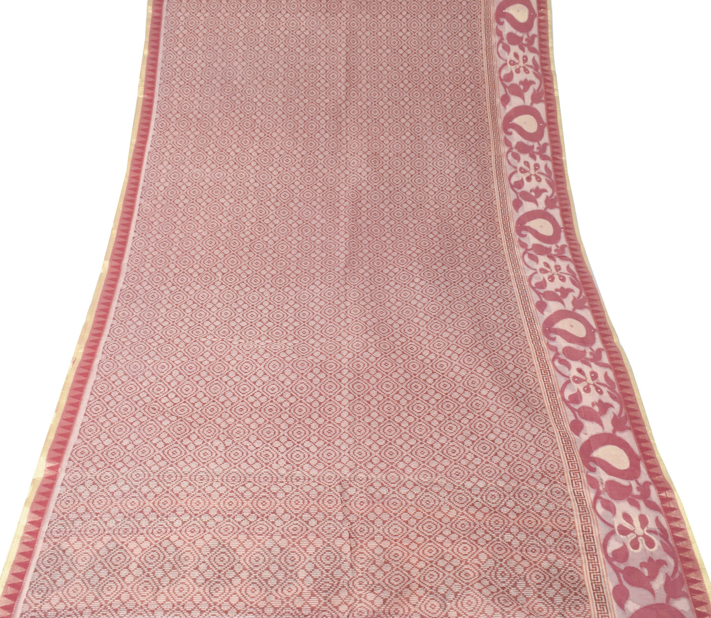 Sushila Vintage Brown Scrap Saree Art Cotton Printed & Embroidered Sari Fabric
