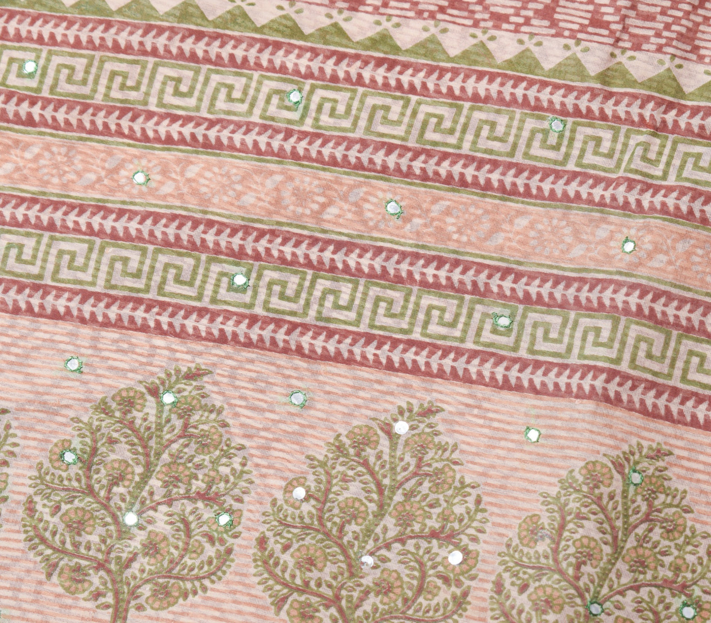Sushila Vintage Brown Scrap Saree Art Cotton Printed & Embroidered Sari Fabric