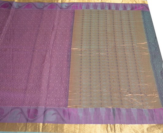 Sushila Vintage Purple Scrap Saree Pure Cotton Silk Woven 6YD Sari Craft Fabric