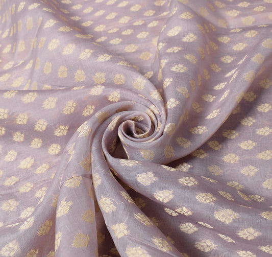 Sushila Vintage Purple Scrap Saree Pure Organza Silk Floral Woven Sari Fabric