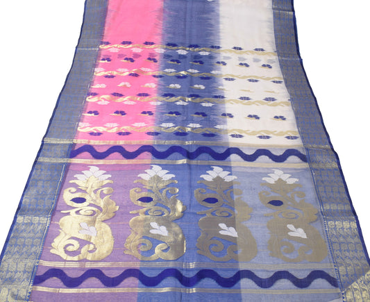 Sushila Vintage Dhakai Jamdani Scrap Saree Pure Cotton Silk Woven Remnant Sari