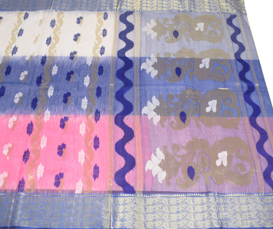 Sushila Vintage Dhakai Jamdani Scrap Saree Pure Cotton Silk Woven Remnant Sari