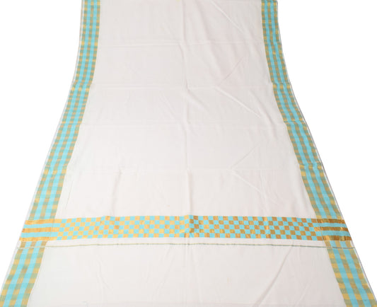 Sushila Vintage White Scrap Saree Chettinad Pure Cotton Check Woven Sari Fabric