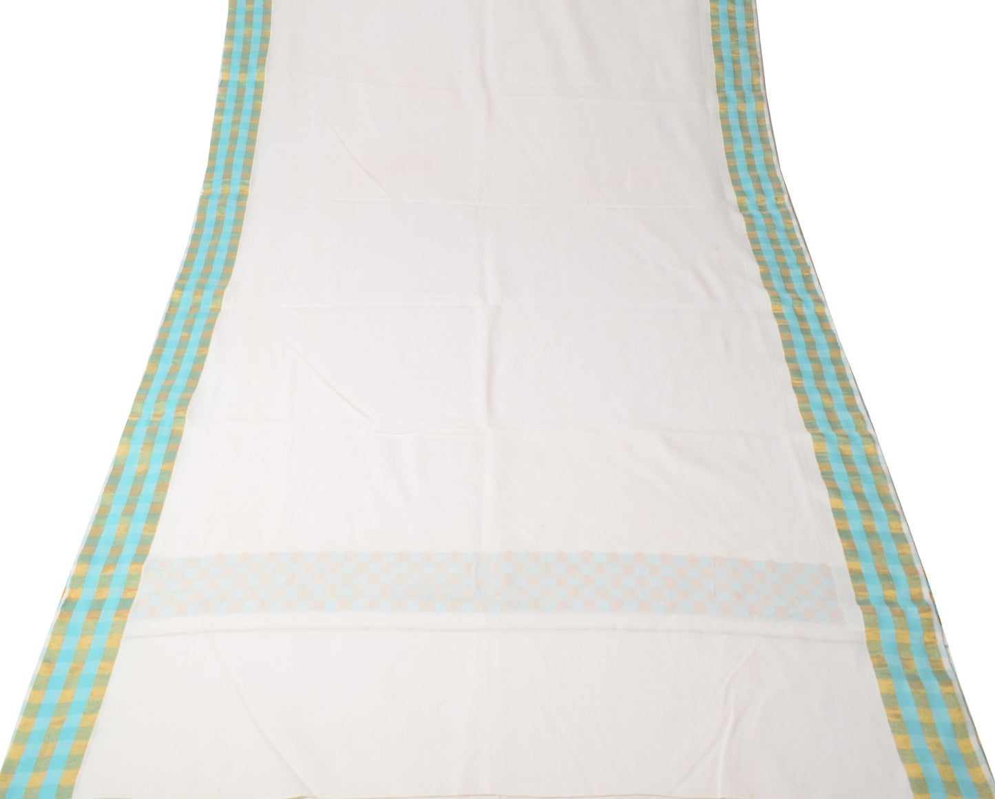 Sushila Vintage White Scrap Saree Chettinad Pure Cotton Check Woven Sari Fabric