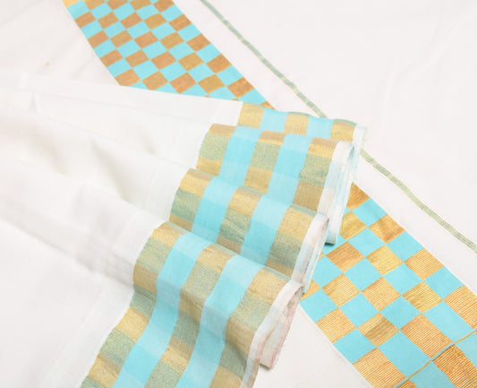 Sushila Vintage White Scrap Saree Chettinad Pure Cotton Check Woven Sari Fabric