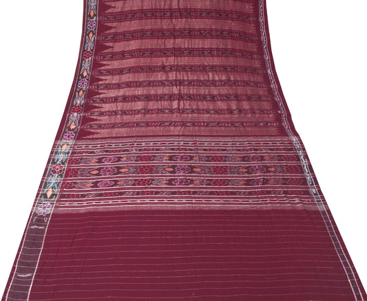 Sushila Vintage Pure Cotton Scrap Saree Hand Woven Ikat Sari 5 YD Remnant Fabric