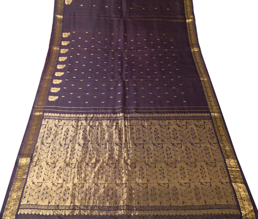 Sushila Vintage Purple Scrap Sari Zari Woven Kanjivaram Pure Tissue Silk Saree