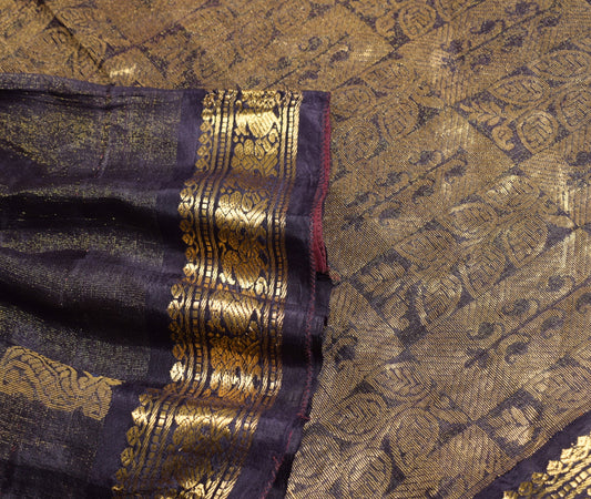 Sushila Vintage Purple Scrap Sari Zari Woven Kanjivaram Pure Tissue Silk Saree