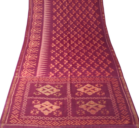 Sushila Vintage Dark Magenta Scrap Saree Pure Cotton Silk Pochampally Ikat Sari