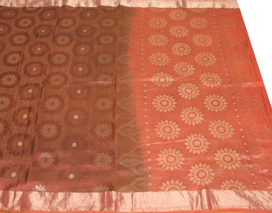 Sushil Vintage Brown Heavy Sarees PureSilk Woven Brocade Scrap Sari Craft Fabric