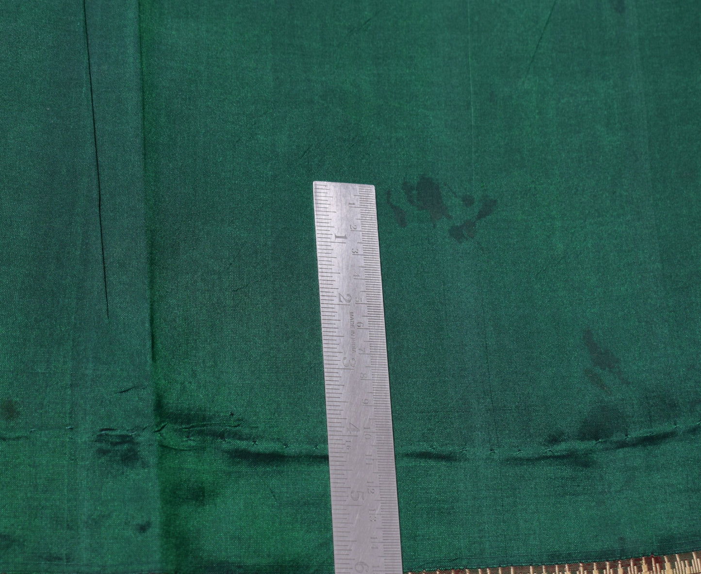 Sushila Vintage Green Pure Silk Scrap Saree Woven Maroon Border 5 YD Sari Fabric