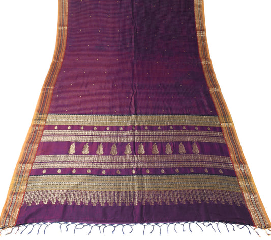 Sushila Vintage Handwoven Scrap Saree Narayanpet Cotton Sari Checks Woven Fabric