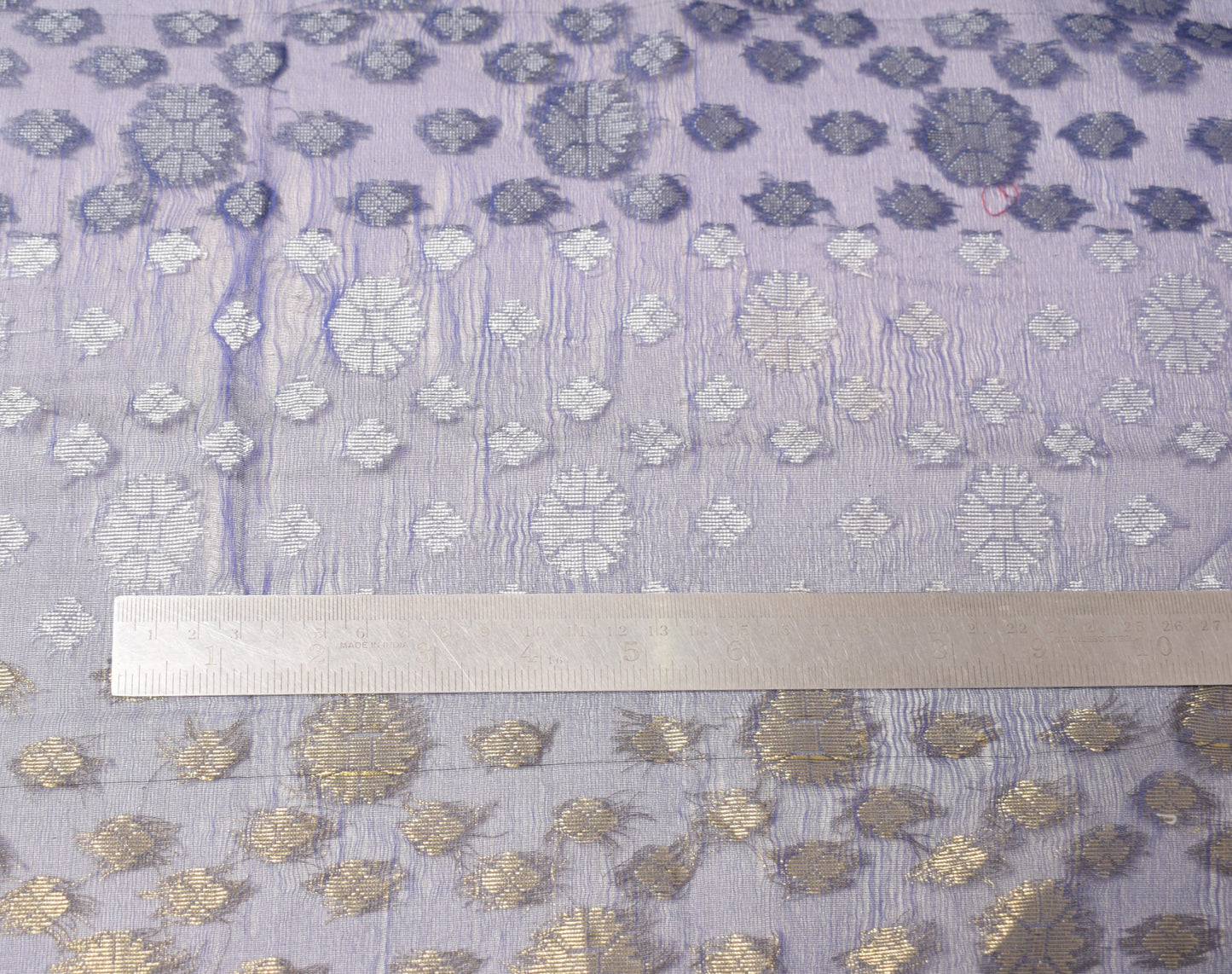 Sushila Vintage Blue Scrap Sari Handloom Art Organza Jamdani Woven Saree Fabric