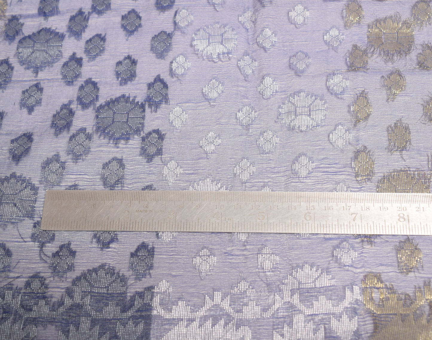 Sushila Vintage Blue Scrap Sari Handloom Art Organza Jamdani Woven Saree Fabric