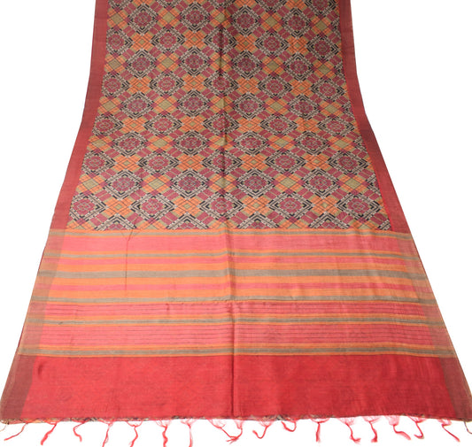 Sushila Vintage Pure Cotton Silk Scrap Saree Geometrical Printed Sari Fabric