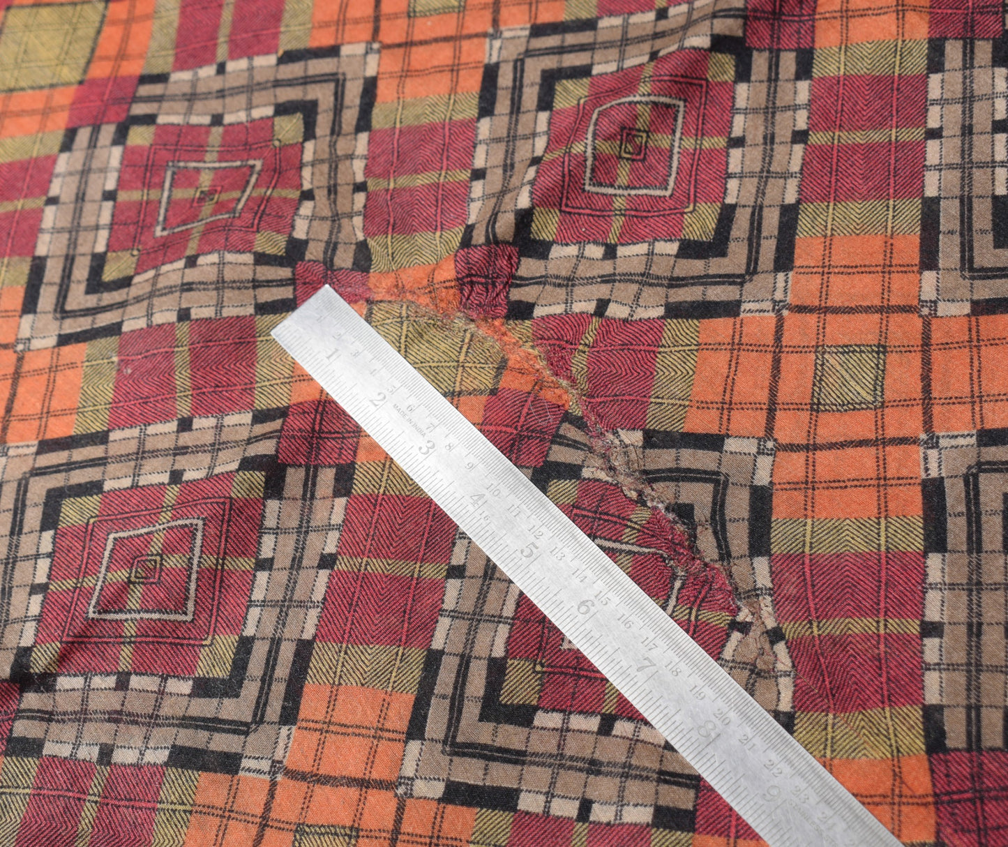 Sushila Vintage Pure Cotton Silk Scrap Saree Geometrical Printed Sari Fabric